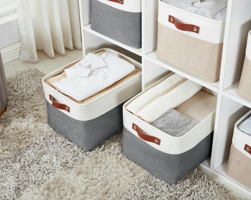 DECOMOMO Storage Baskets for Shelves - Fabric Storage Bins, Linen Closet Organizers and Storage (Slate Grey & White, XL - 3 Pack) - Image 2